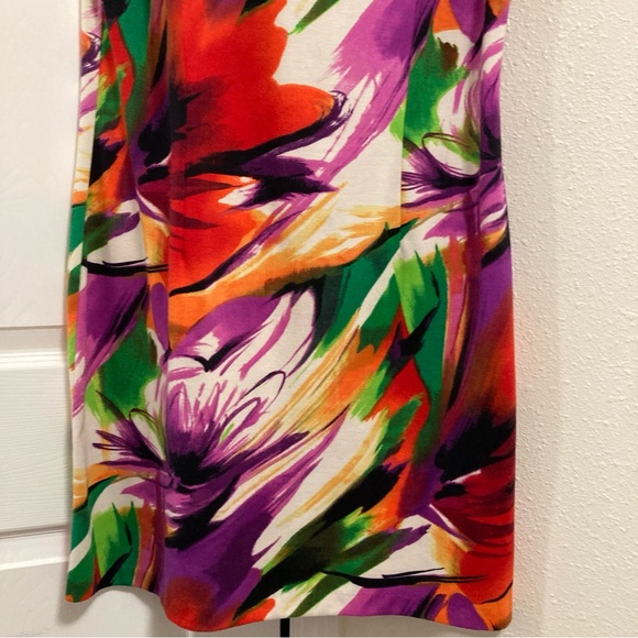 TIANA B. DRESS FLORAL Abstract ROUND NECK STRETCH Colorful Floral Sleeveless M - Picture 3 of 12